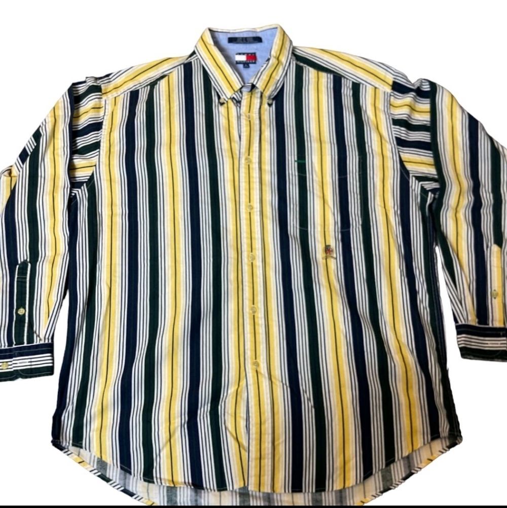 Tommy Hilfiger Yellow and Green Striped Shirt